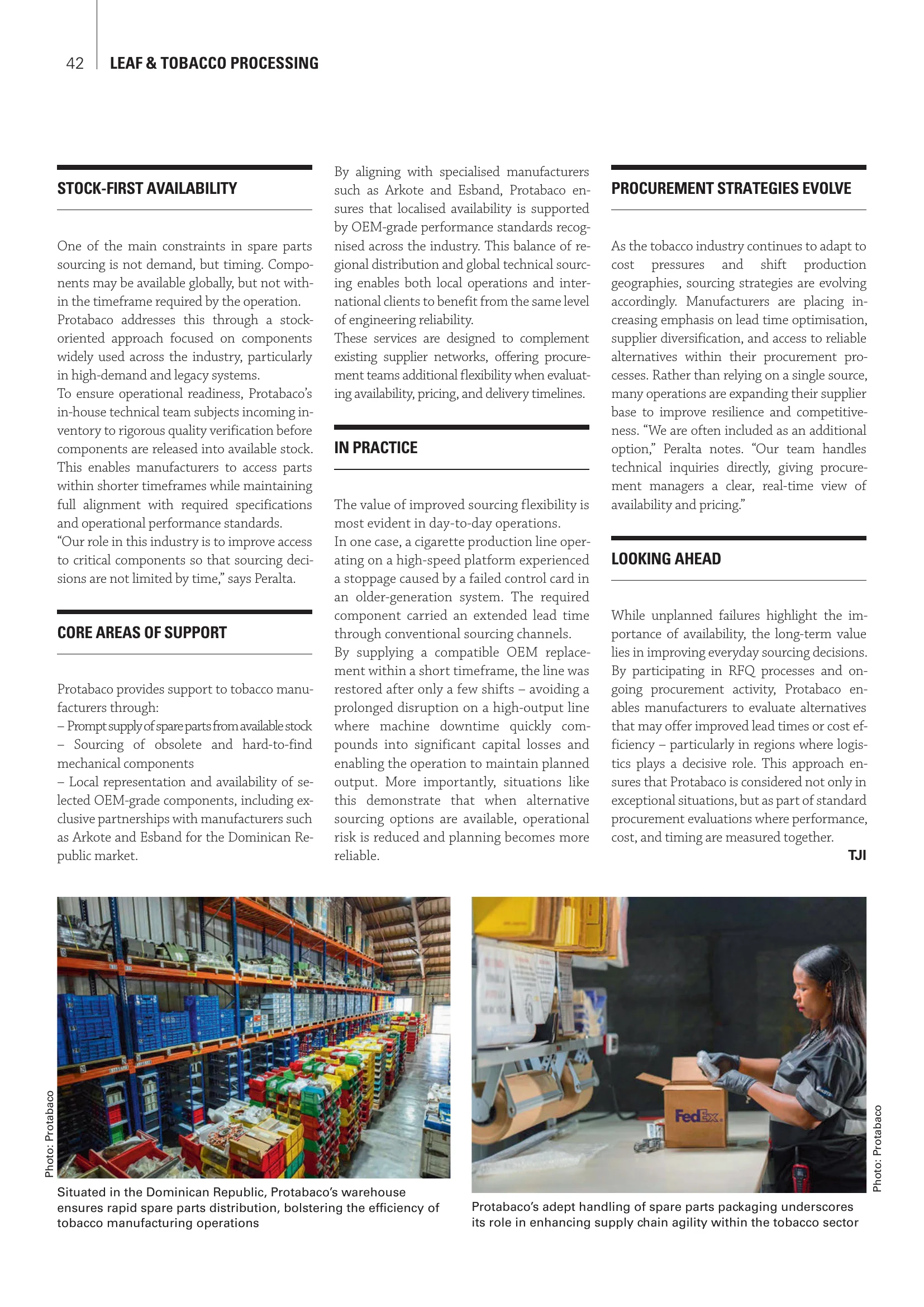 Tobacco Journal International issue 4/2026, page 42, Protabaco article continued.